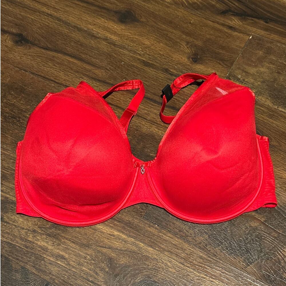 Curvy Couture Bra 44G Red Sheer Mesh Push Up Crantastic NEW